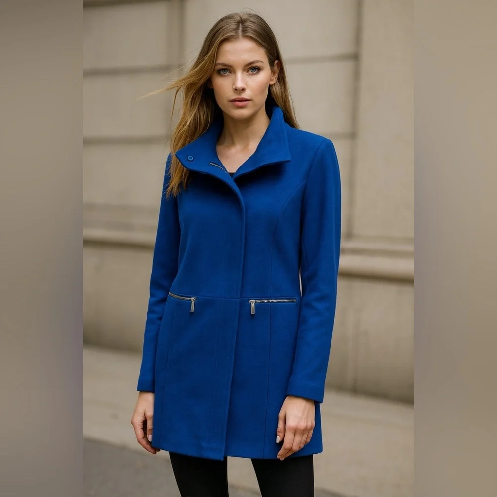 ππWarm Navy Blue Wool-Blend Coat with Stand Collar ππ - Picture 13 of 13